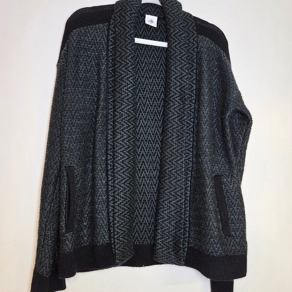 Cabi Women's Cardigan Sweater Oversized Open Front Collar Chevron Pattern Large